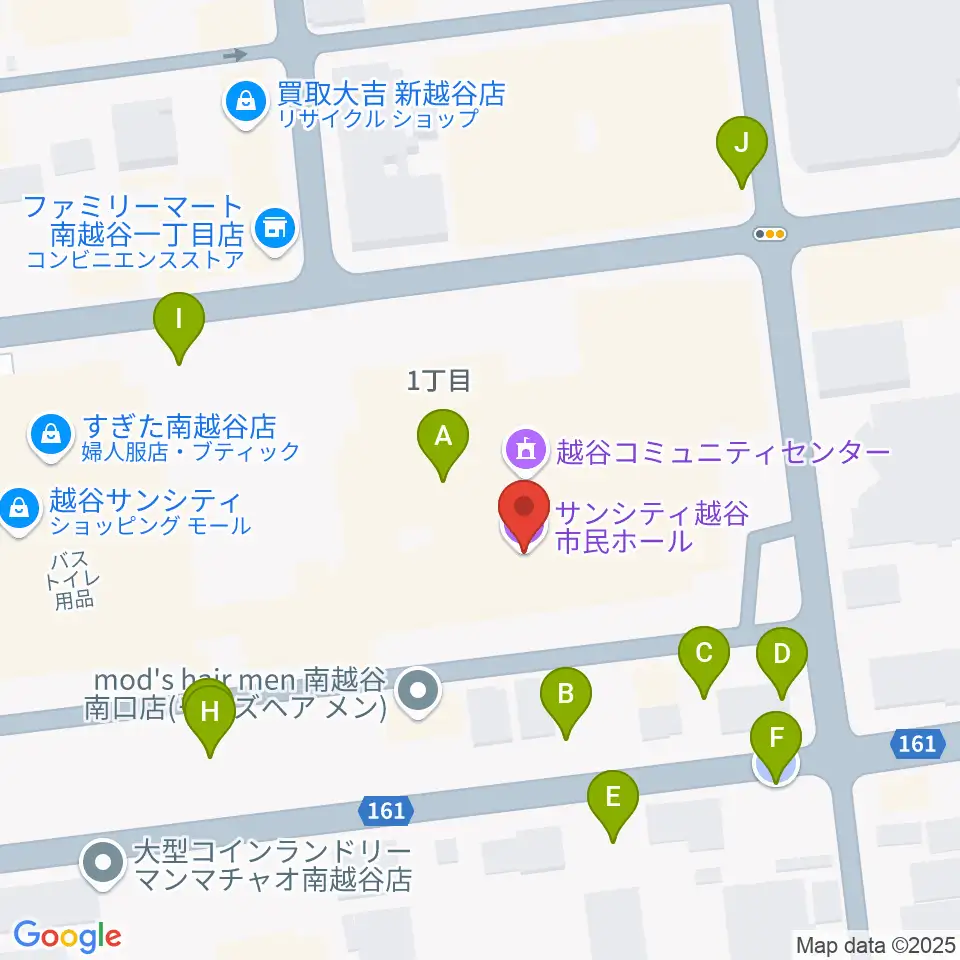 越谷サンシティホール周辺の駐車場・コインパーキング一覧地図