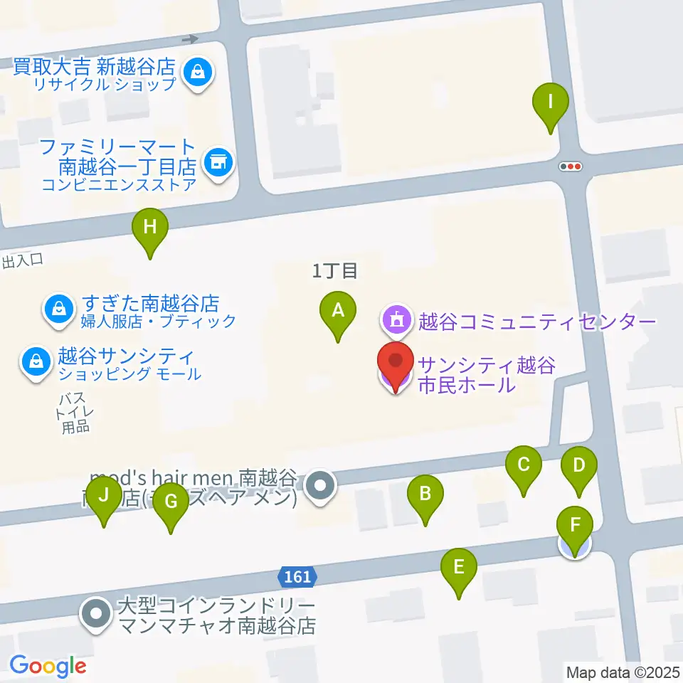 越谷サンシティホール周辺の駐車場・コインパーキング一覧地図