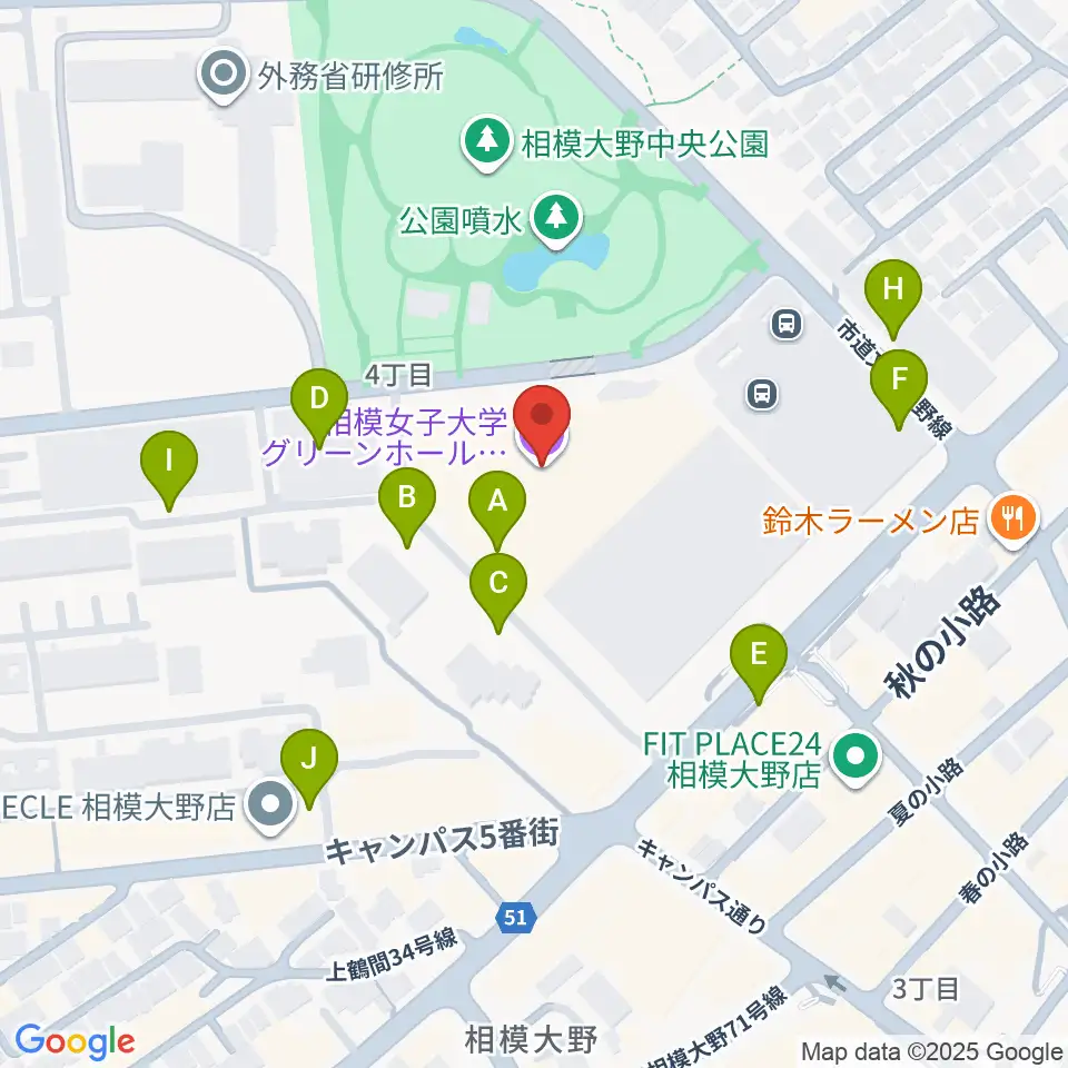 相模女子大学グリーンホール周辺の駐車場・コインパーキング一覧地図