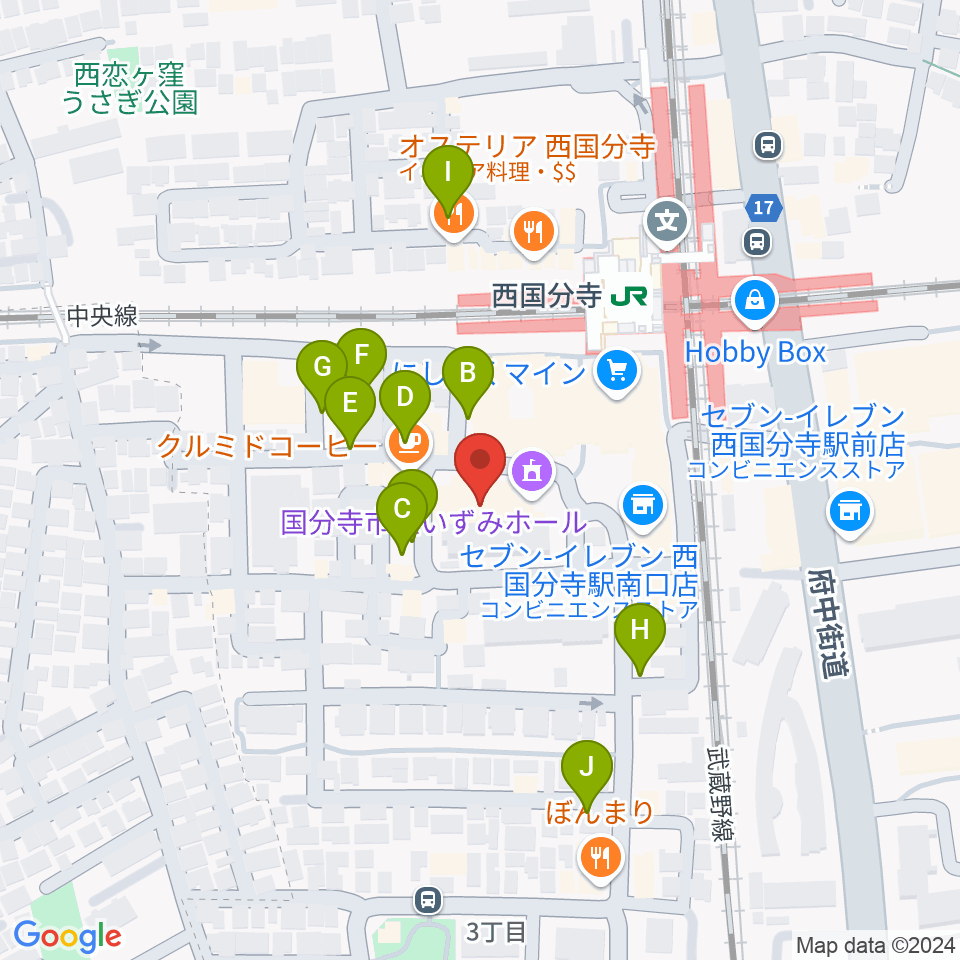 国分寺市立いずみホール周辺の駐車場・コインパーキング一覧地図