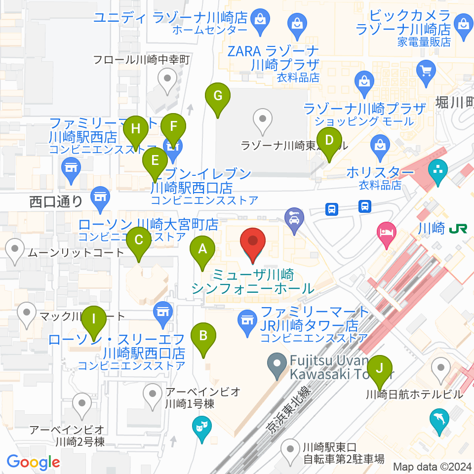 ミューザ川崎シンフォニーホール周辺の駐車場・コインパーキング一覧地図