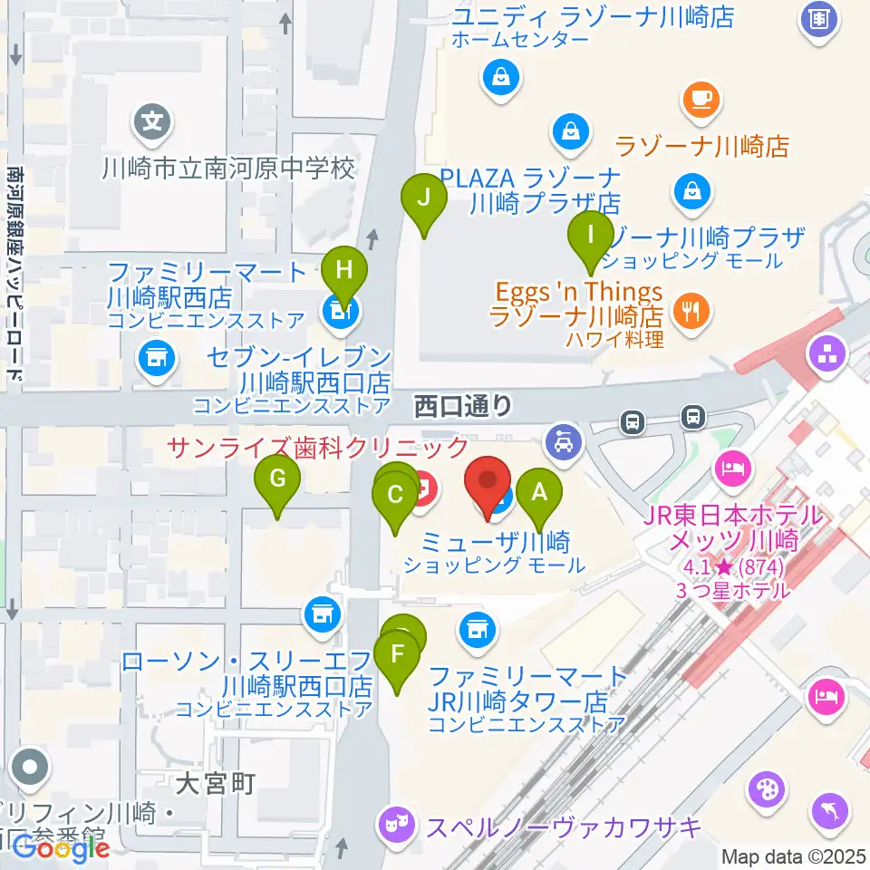 ミューザ川崎シンフォニーホール周辺の駐車場・コインパーキング一覧地図