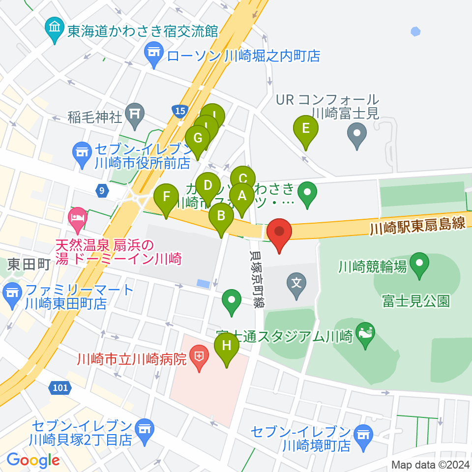 川崎市教育文化会館周辺の駐車場・コインパーキング一覧地図