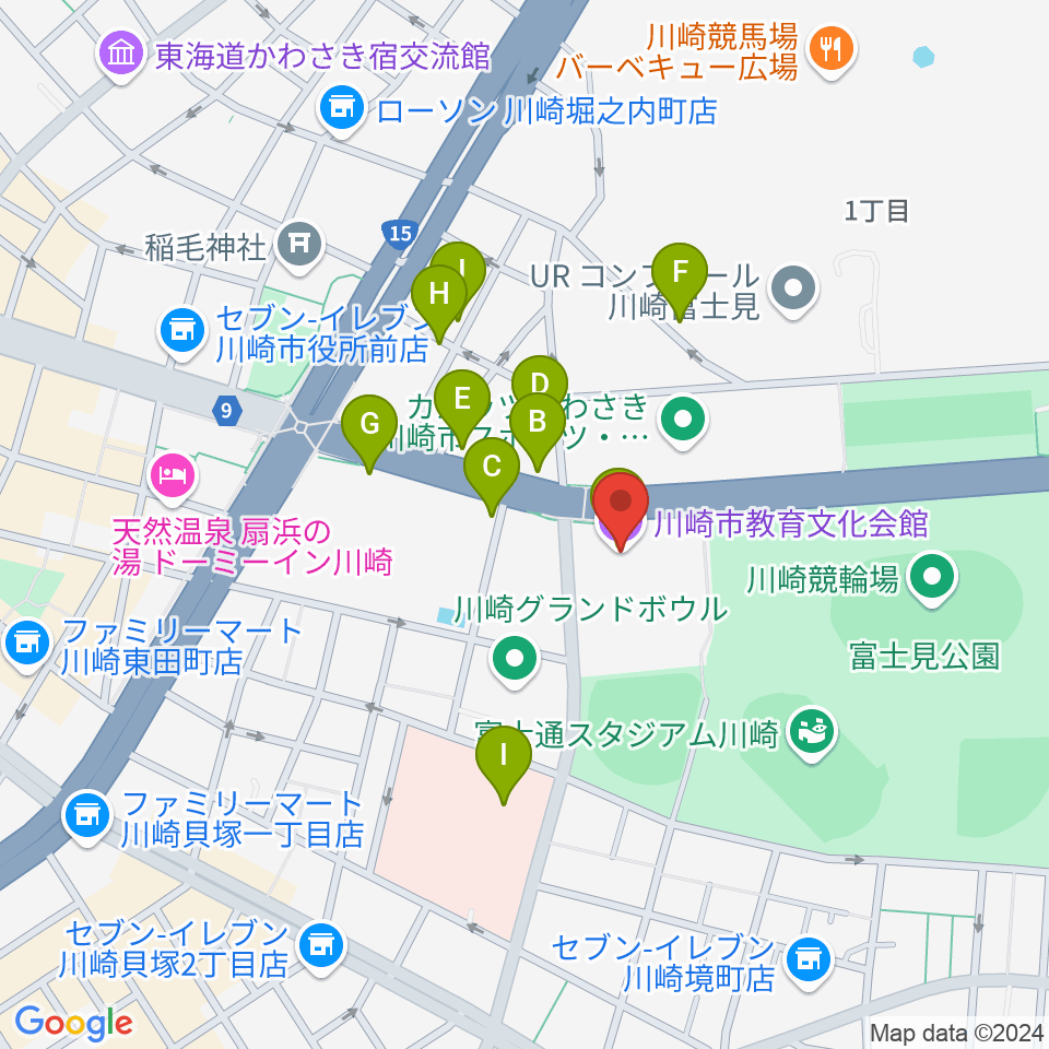 川崎市教育文化会館周辺の駐車場・コインパーキング一覧地図