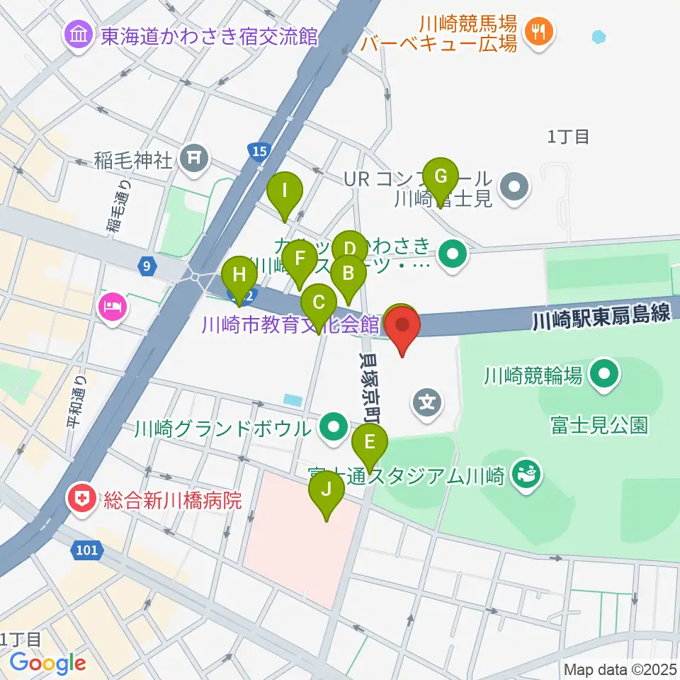 川崎市教育文化会館周辺の駐車場・コインパーキング一覧地図