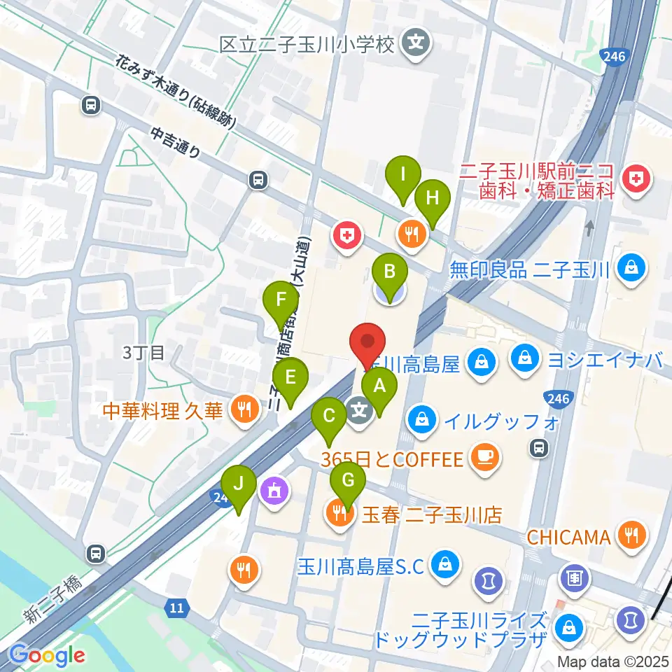 二子玉川アレーナホール周辺の駐車場・コインパーキング一覧地図