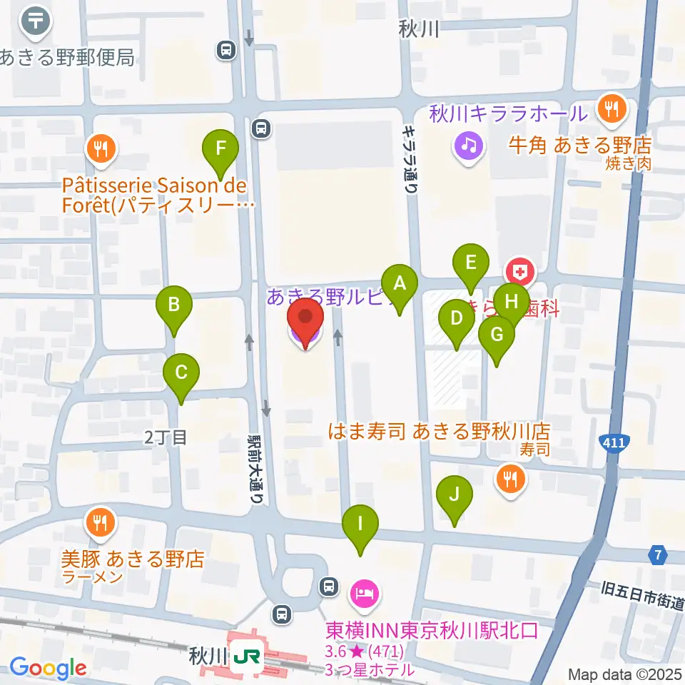 あきる野ルピア周辺の駐車場・コインパーキング一覧地図