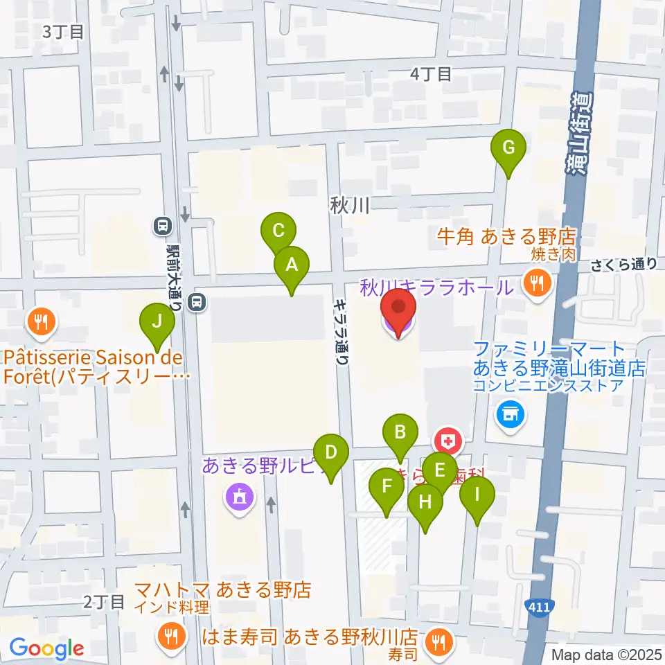 S&D秋川キララホール周辺の駐車場・コインパーキング一覧地図