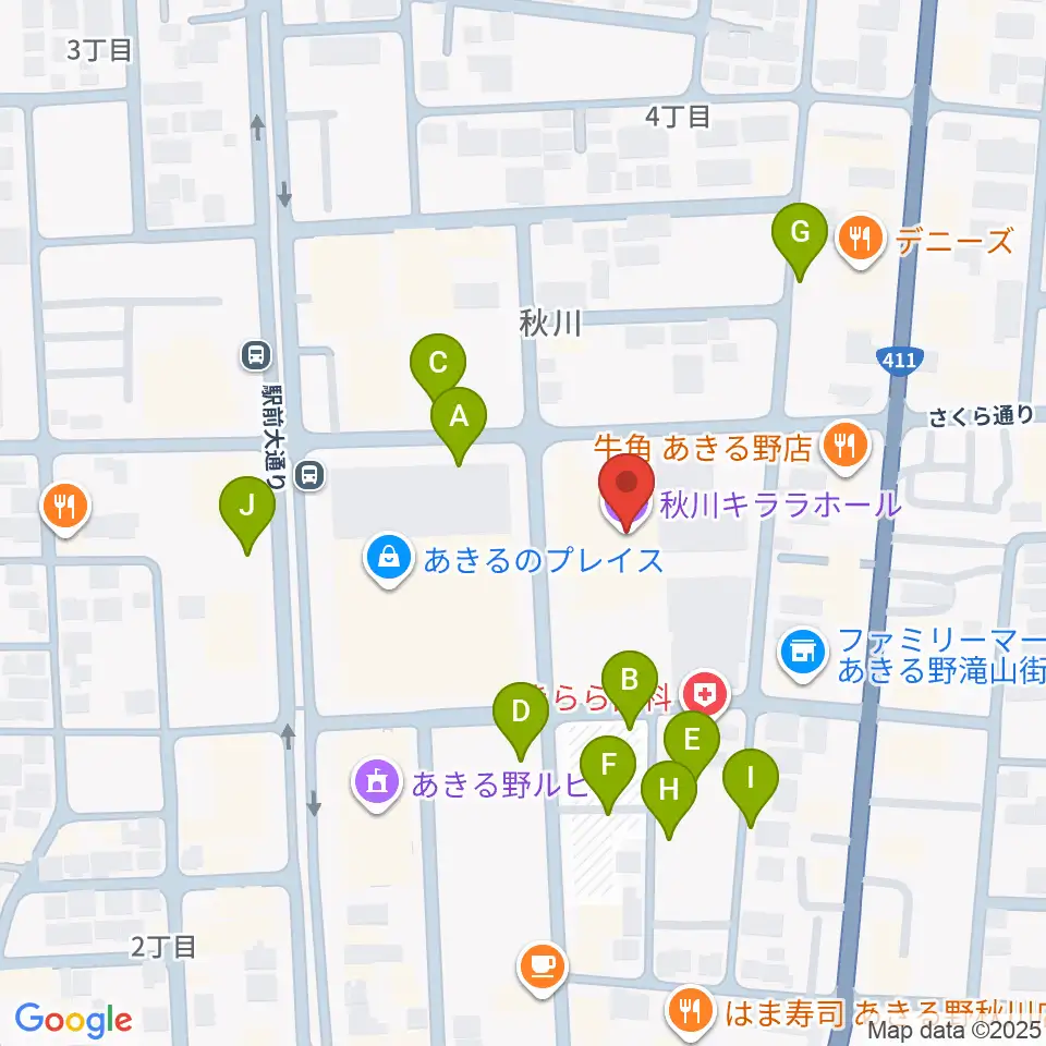 S&D秋川キララホール周辺の駐車場・コインパーキング一覧地図