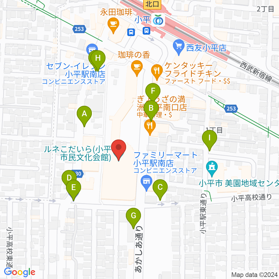 ルネこだいら周辺の駐車場・コインパーキング一覧地図