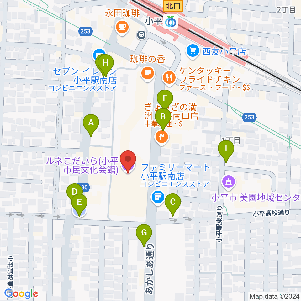 ルネこだいら周辺の駐車場・コインパーキング一覧地図