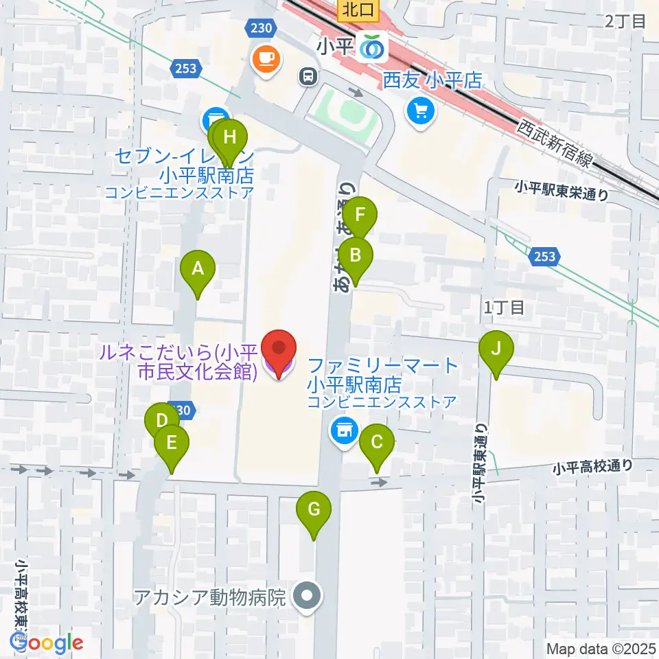 ルネこだいら周辺の駐車場・コインパーキング一覧地図