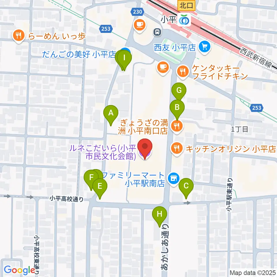 ルネこだいら周辺の駐車場・コインパーキング一覧地図