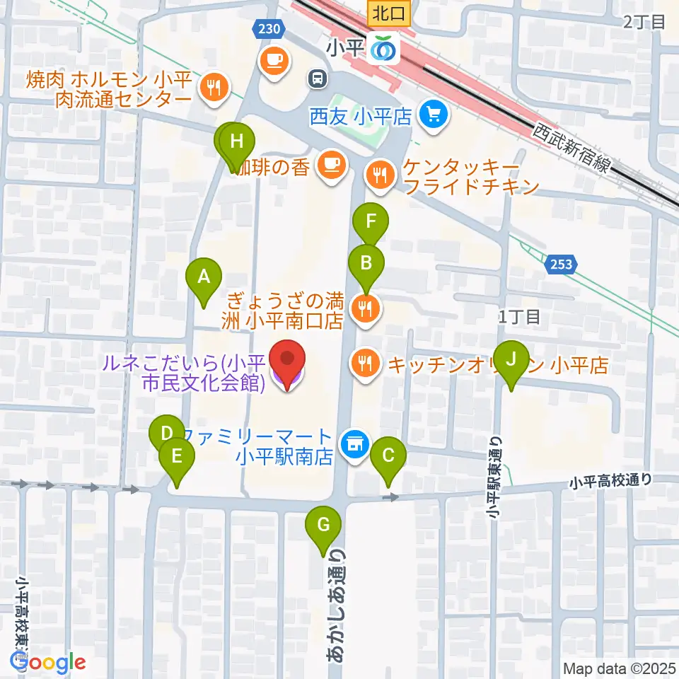 ルネこだいら周辺の駐車場・コインパーキング一覧地図
