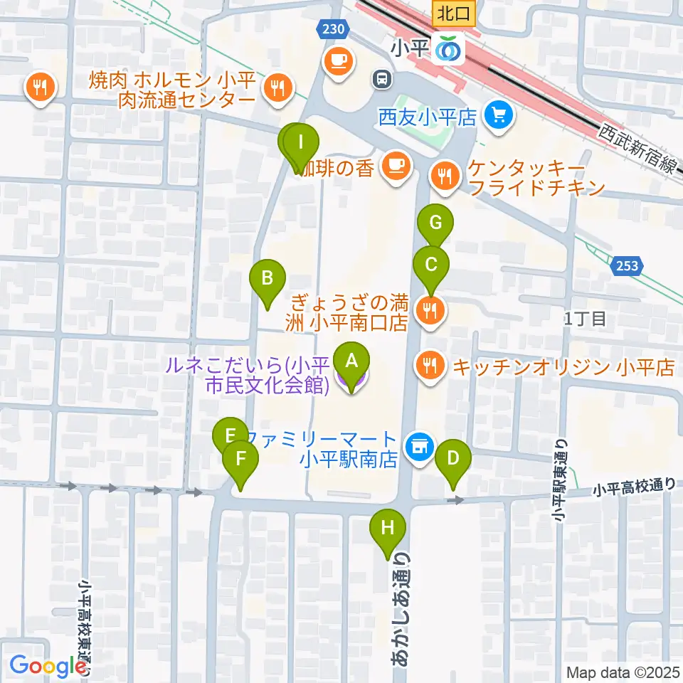 ルネこだいら周辺の駐車場・コインパーキング一覧地図