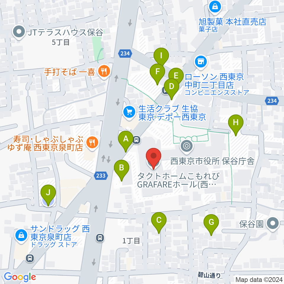 タクトホームこもれびGRAFAREホール周辺の駐車場・コインパーキング一覧地図