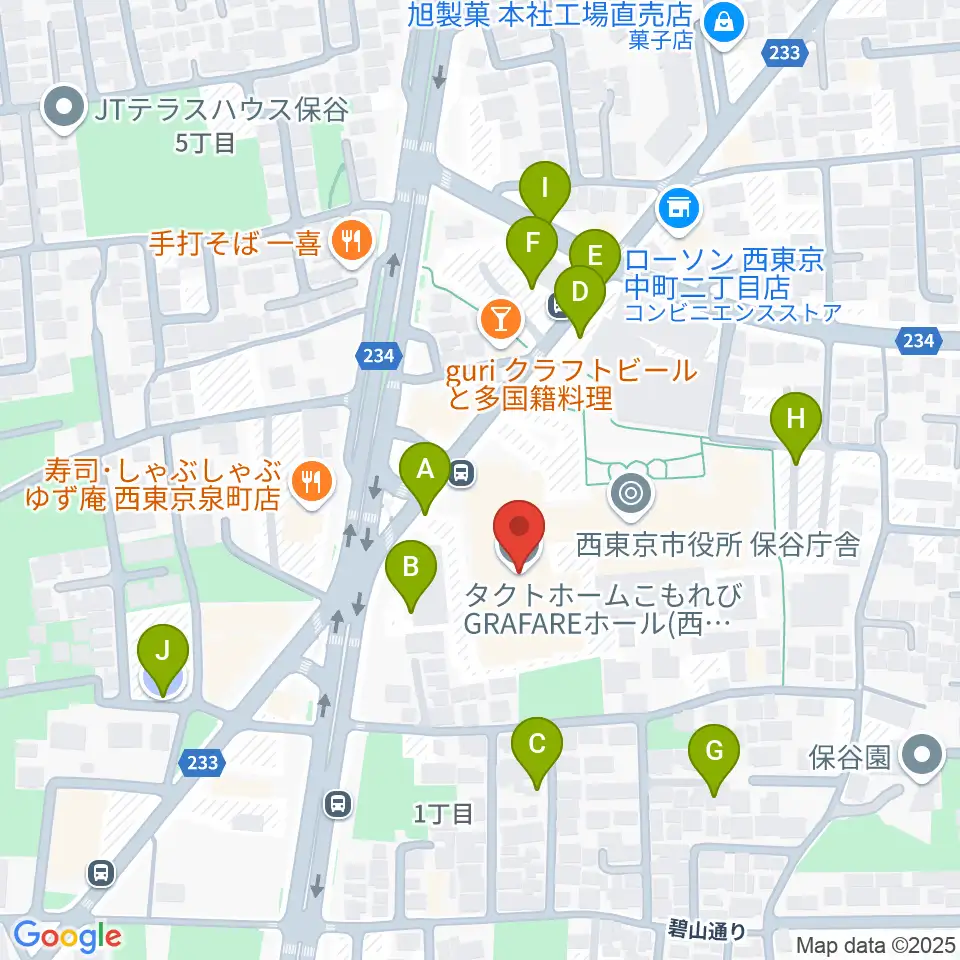 タクトホームこもれびGRAFAREホール周辺の駐車場・コインパーキング一覧地図