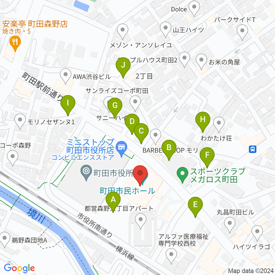 町田市民ホール周辺の駐車場・コインパーキング一覧地図