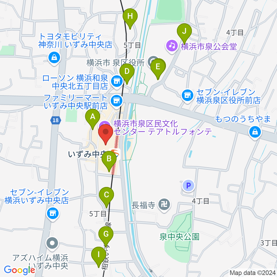 横浜市泉区民文化センター テアトルフォンテ周辺の駐車場・コインパーキング一覧地図