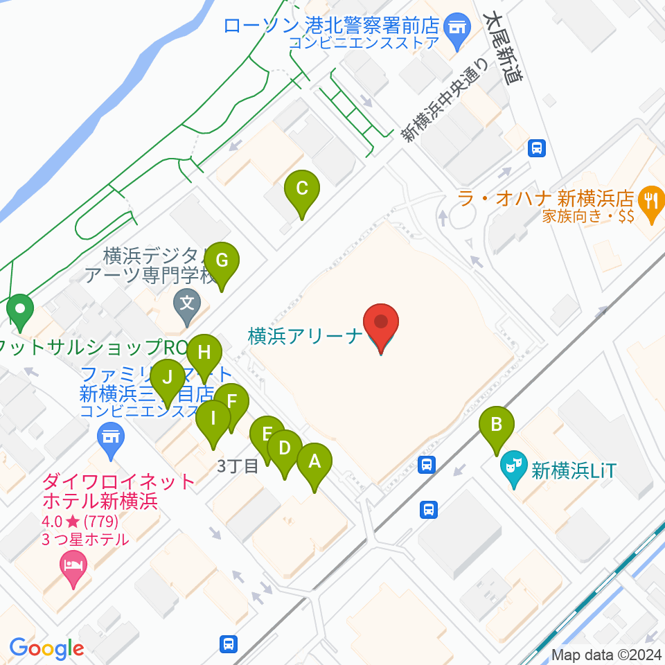 横浜アリーナ周辺の駐車場・コインパーキング一覧地図