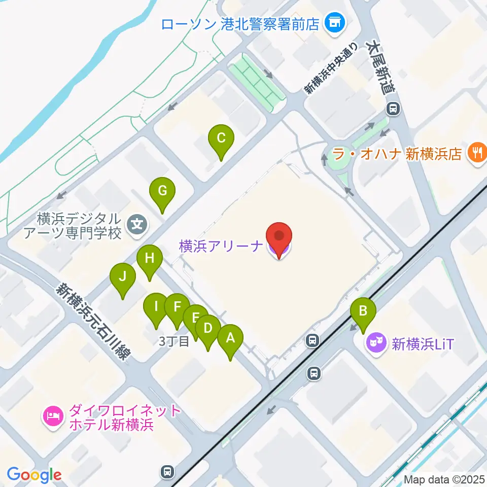 横浜アリーナ周辺の駐車場・コインパーキング一覧地図