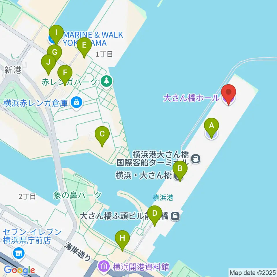大さん橋ホール周辺の駐車場・コインパーキング一覧地図
