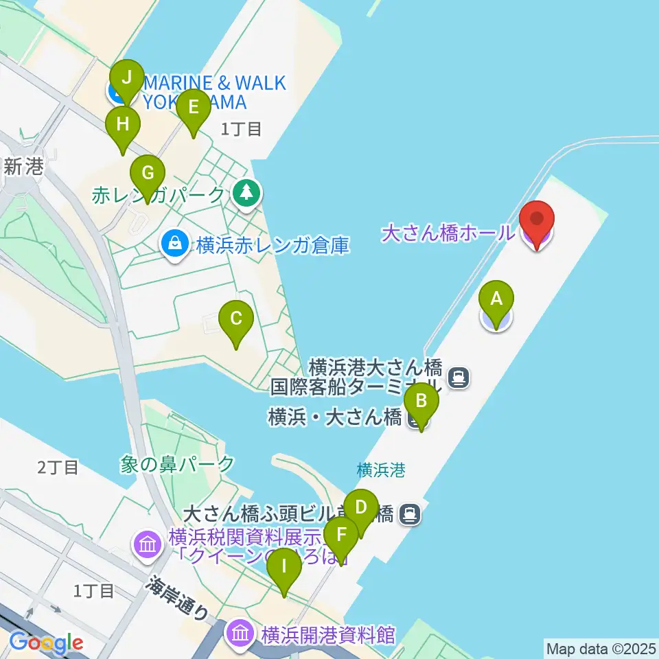 大さん橋ホール周辺の駐車場・コインパーキング一覧地図