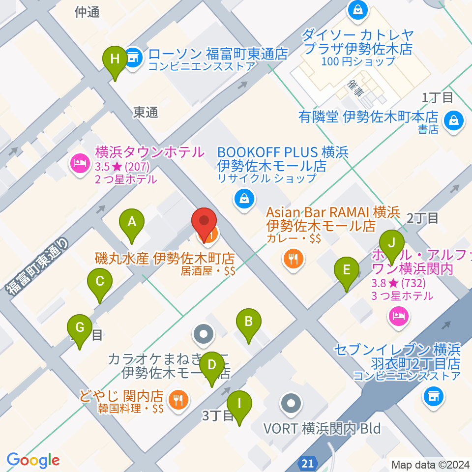 伊勢佐木町ジョンジョン周辺の駐車場・コインパーキング一覧地図