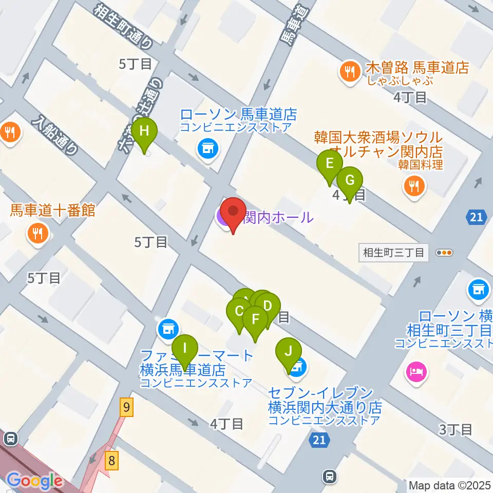 横浜関内ホール周辺の駐車場・コインパーキング一覧地図