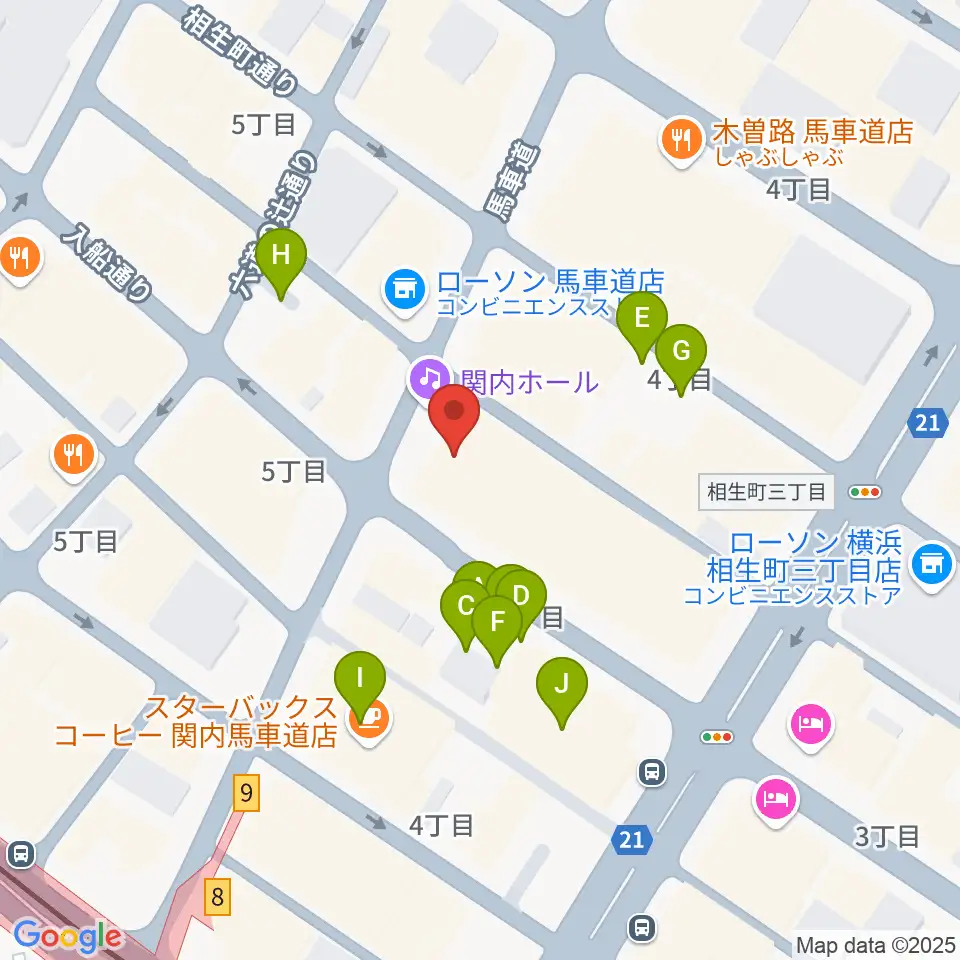横浜関内ホール周辺の駐車場・コインパーキング一覧地図