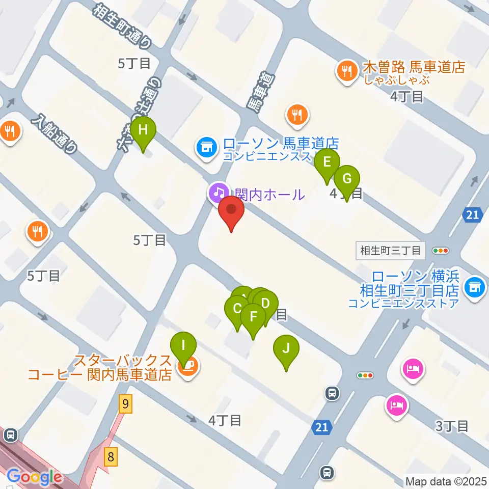 横浜関内ホール周辺の駐車場・コインパーキング一覧地図