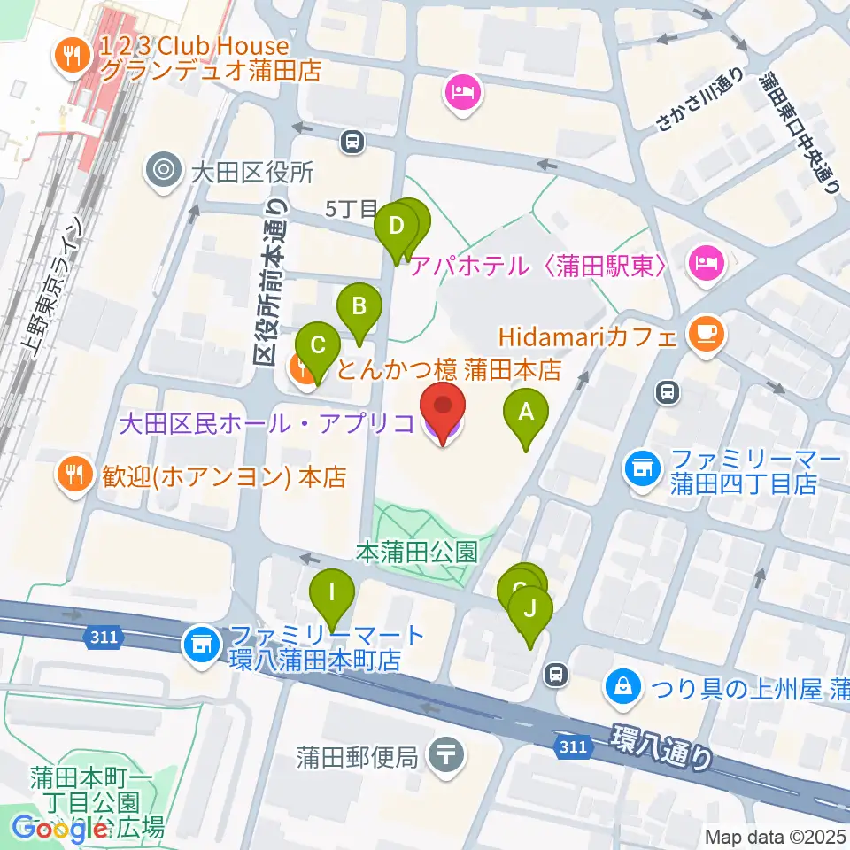 大田区民ホール・アプリコ周辺の駐車場・コインパーキング一覧地図