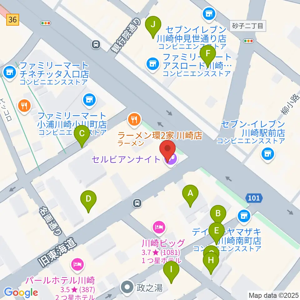 川崎セルビアンナイト周辺の駐車場・コインパーキング一覧地図