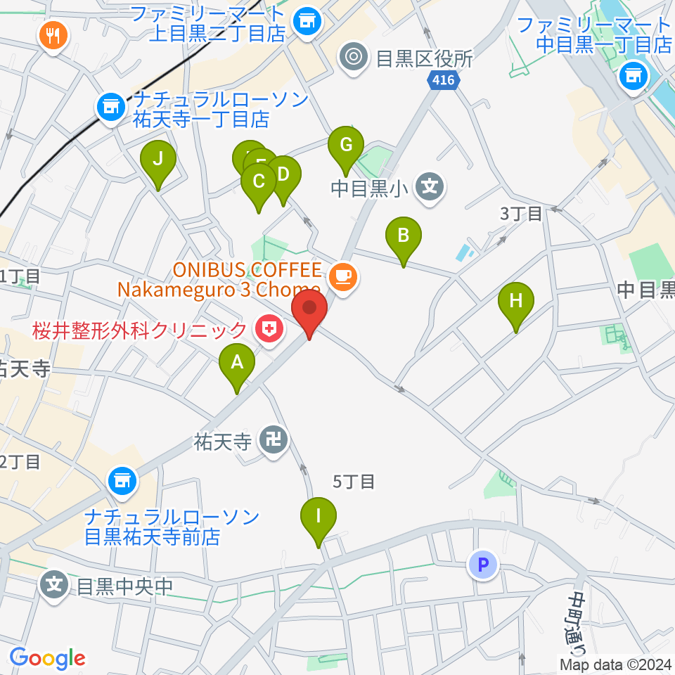 中目黒FJ's周辺の駐車場・コインパーキング一覧地図