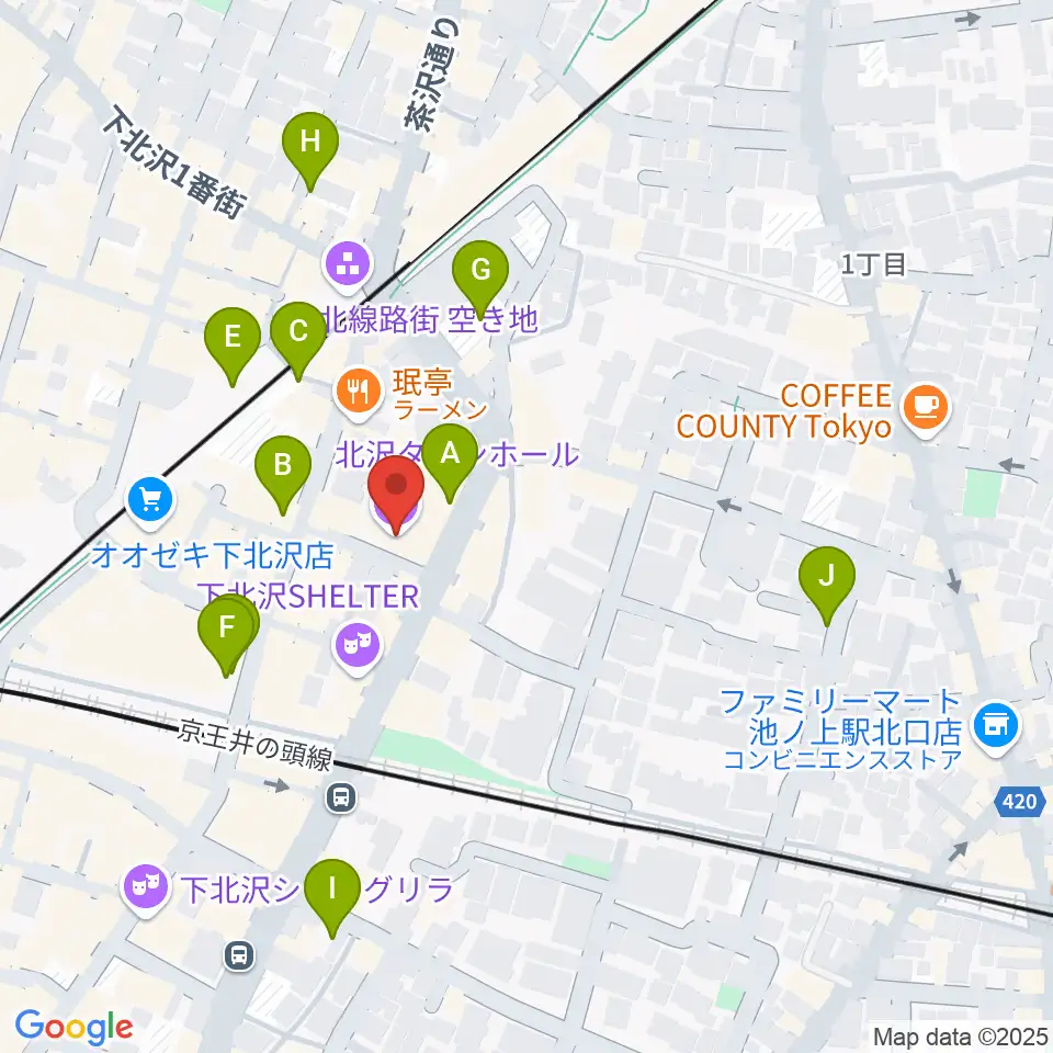 北沢タウンホール周辺の駐車場・コインパーキング一覧地図