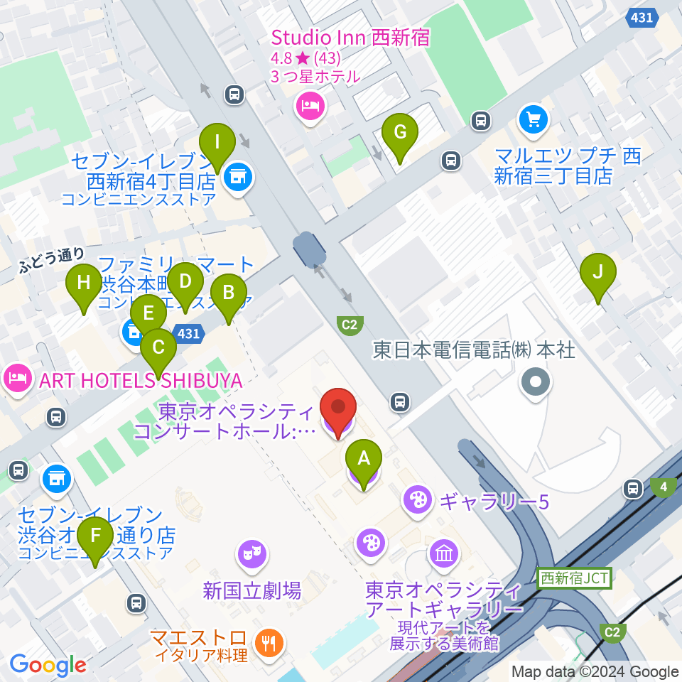 東京オペラシティ周辺の駐車場・コインパーキング一覧地図