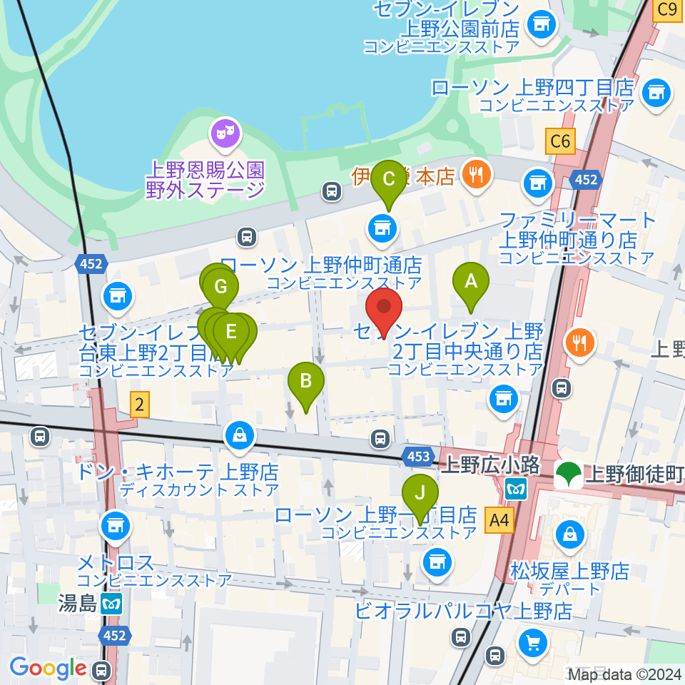 上野アリエス周辺の駐車場・コインパーキング一覧地図