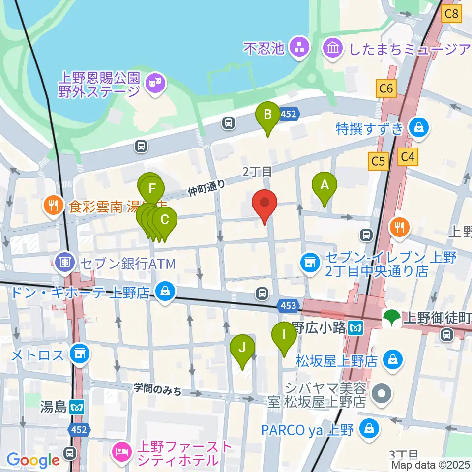 上野アリエス周辺の駐車場・コインパーキング一覧地図