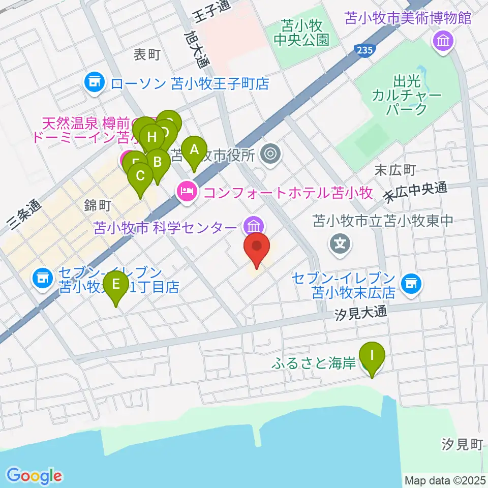 苫小牧市文化会館周辺の駐車場・コインパーキング一覧地図