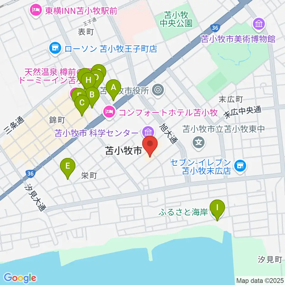 苫小牧市文化会館周辺の駐車場・コインパーキング一覧地図