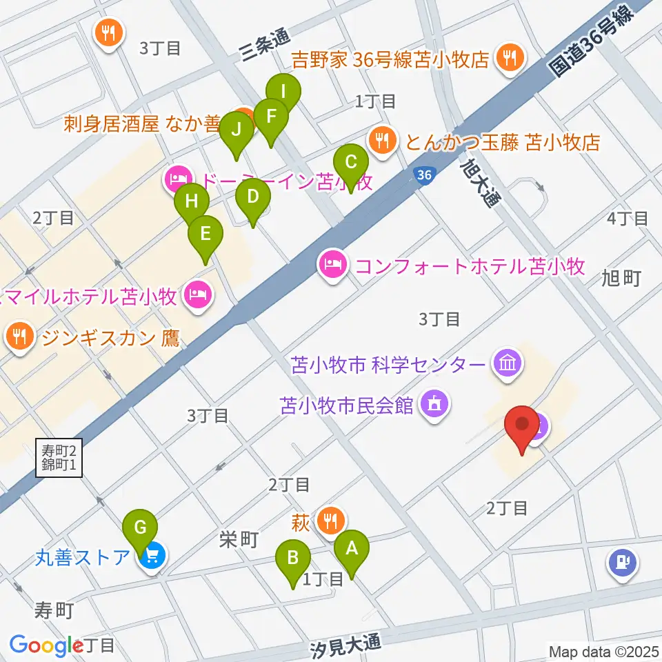 苫小牧市文化会館周辺の駐車場・コインパーキング一覧地図