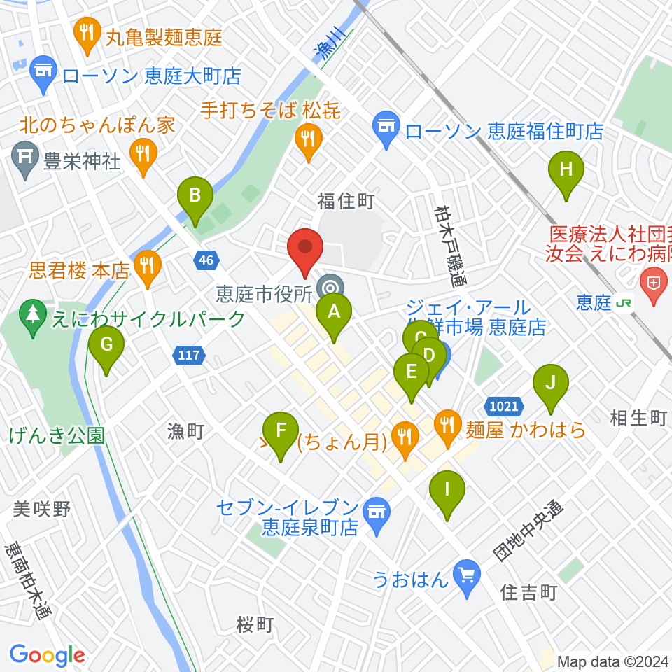 恵庭市民会館周辺の駐車場・コインパーキング一覧地図