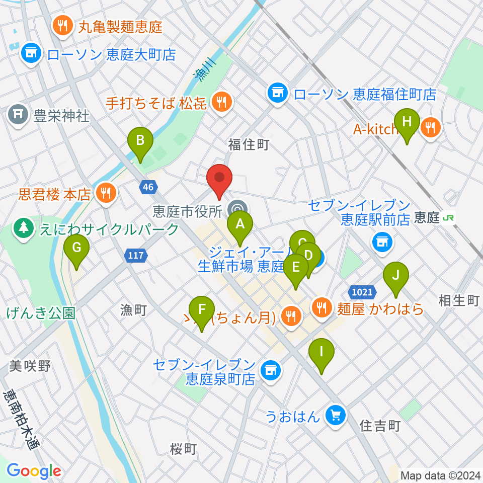 恵庭市民会館周辺の駐車場・コインパーキング一覧地図