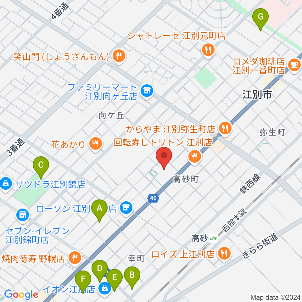 江別市民会館周辺の駐車場・コインパーキング一覧地図