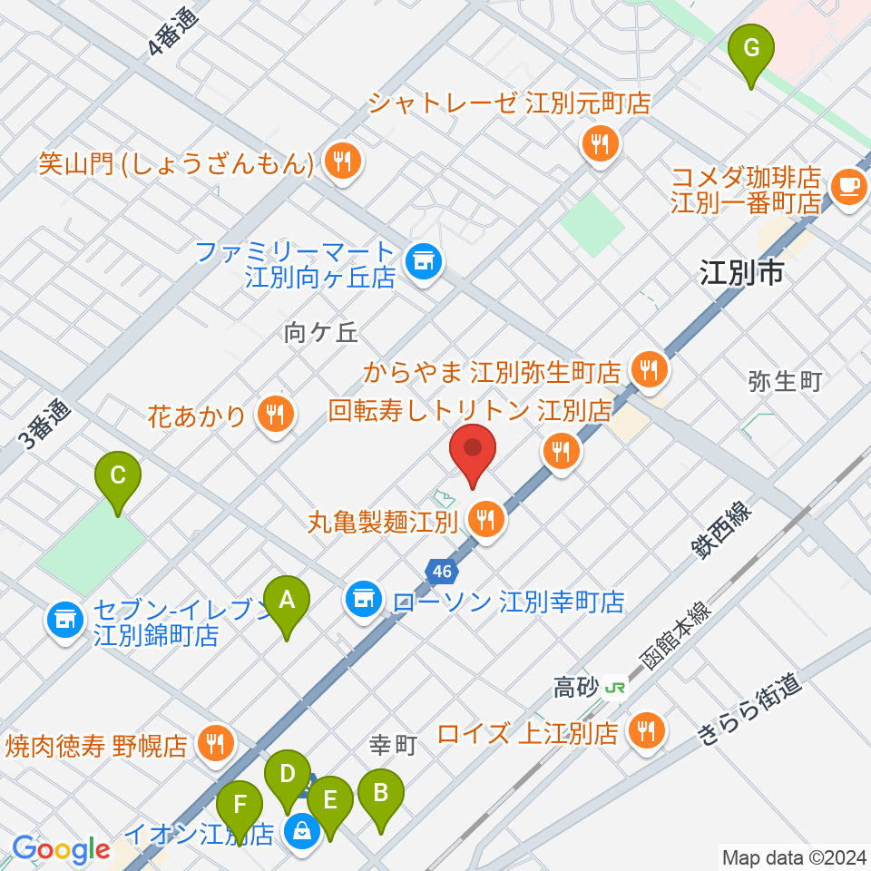 江別市民会館周辺の駐車場・コインパーキング一覧地図