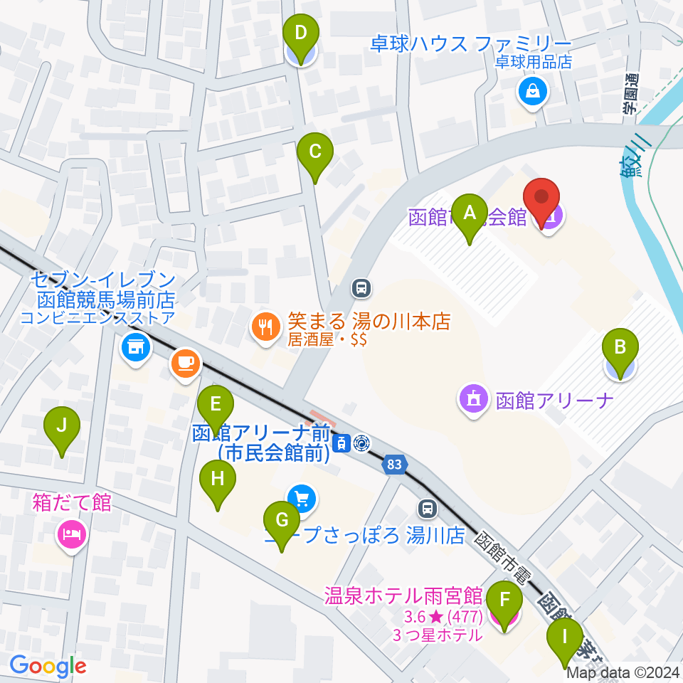 函館市民会館周辺の駐車場・コインパーキング一覧地図