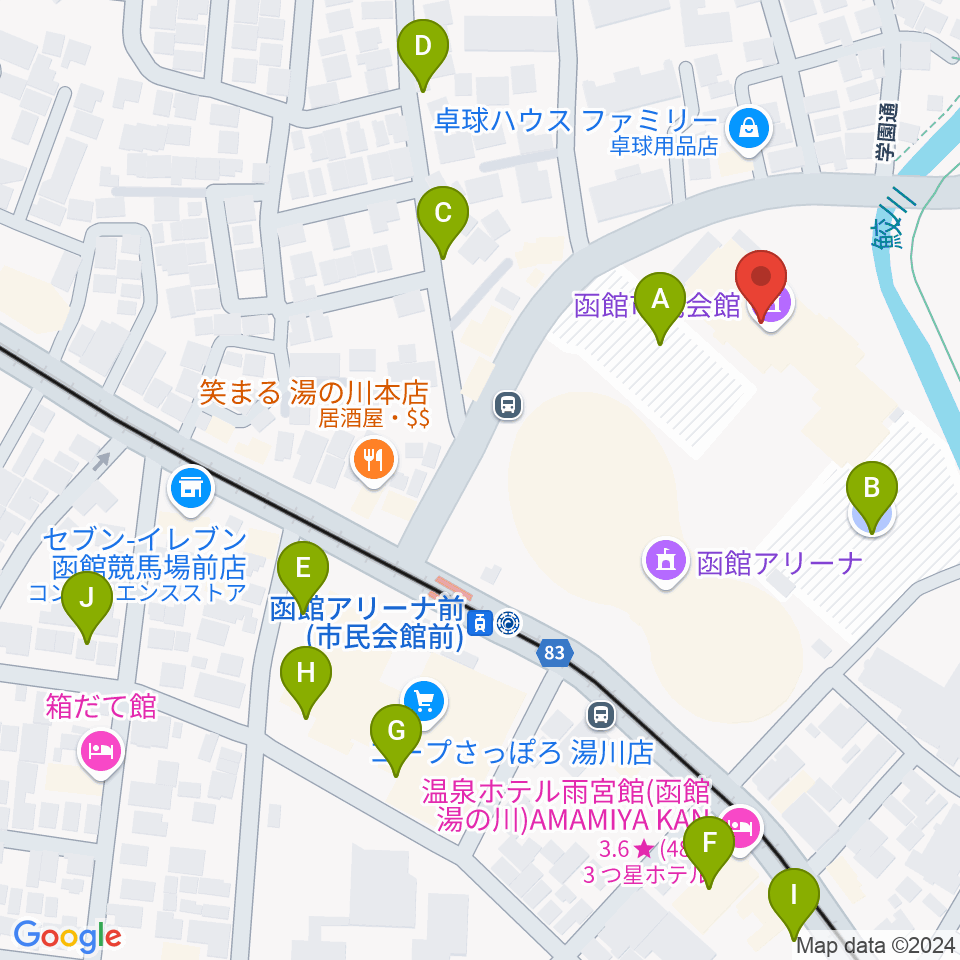 函館市民会館周辺の駐車場・コインパーキング一覧地図