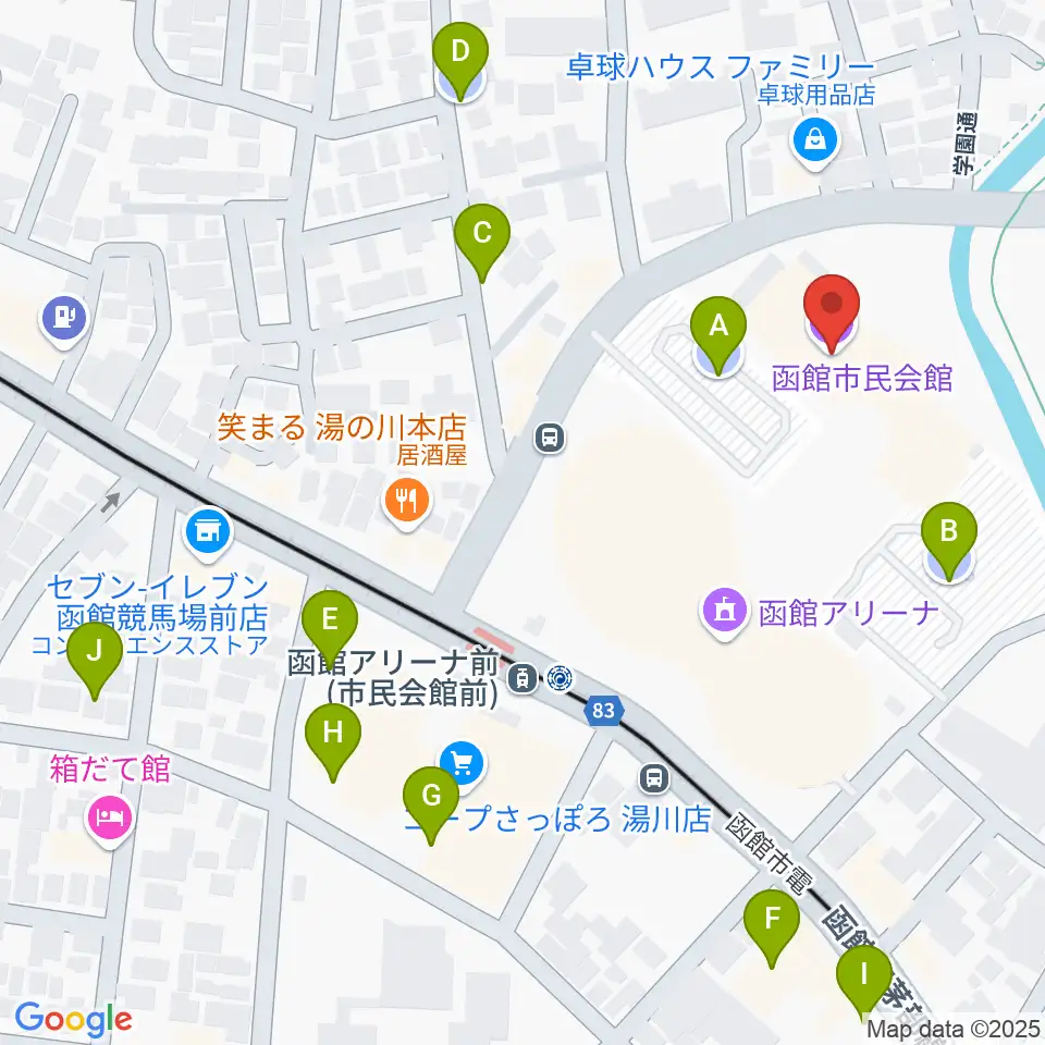 函館市民会館周辺の駐車場・コインパーキング一覧地図