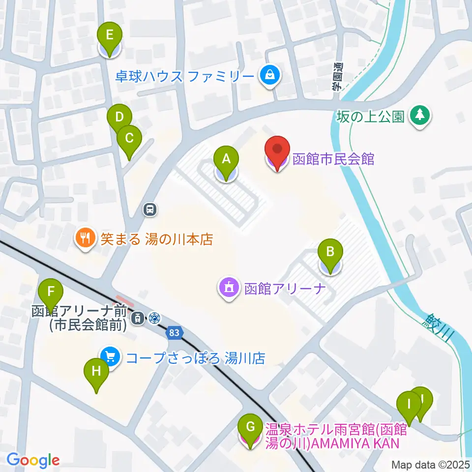 函館市民会館周辺の駐車場・コインパーキング一覧地図