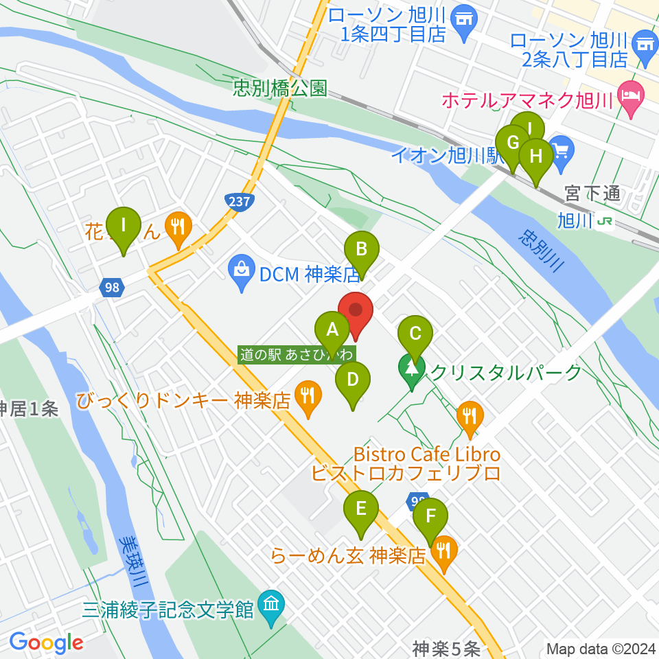 旭川市大雪クリスタルホール周辺の駐車場・コインパーキング一覧地図